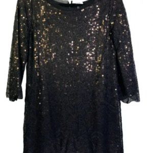 JOIE Black Lace‎ & Bronze Sequin Mini Dress